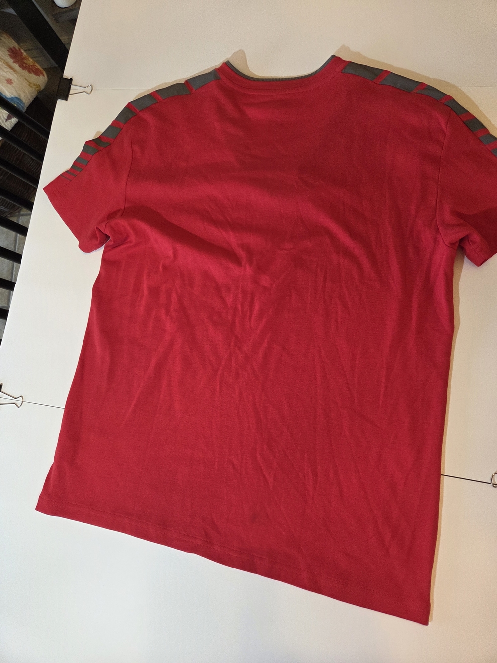 A/X Armani Exchange Red V-Neck Short Sleeve Tee with Gray Shoulder Stripes - Picture 10 of 10